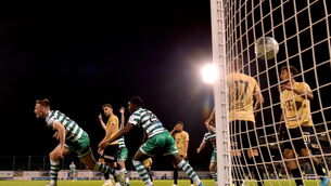 <p>Andy Lyons of Shamrock Rovers celebrates after scoring his side's goal. Picture: Eóin Noonan/Sportsfile</p>
