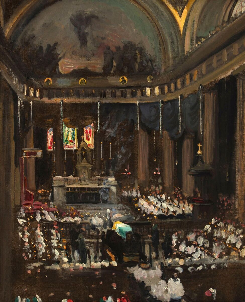 The sketch was made during the service from Lavery’s vantage point in the organ balcony.