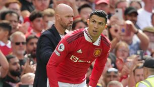 <p>GOING NOWHERE: Manchester United manager Erik ten Hag, left, insisted Cristiano Ronaldo remains part of his plans. Pic: Ian Hodgson/PA</p>