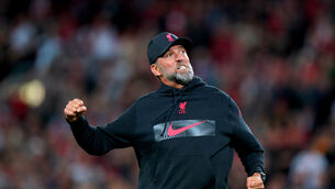 Jurgen Klopp celebrated Liverpool’s last-gasp win over Newcastle in front of the Anfield Kop (Tim Goode/PA)