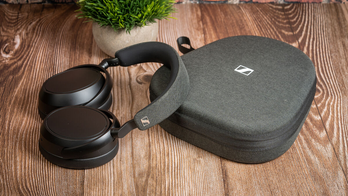The Sennheiser Momentum 4 wireless headphones with a hardshell case. Picture: Noel Campion.