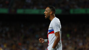<p>BLUE IS THE COLOUR: Pierre-Emerick Aubameyang celebrates scoring for Barcelona. </p>