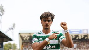 <p>PROBLEMS: Joao Pedro Neves Filipe of Celtic celebrates a goal against Kilmarnock. But for how long can the big two take joy in battering the rest? Pic: Ian MacNicol/Getty Images</p>