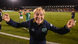 <p>Republic of Ireland manager Vera Pauw celebrates after the FIFA Women's World Cup 2023 qualifier match between Republic of Ireland and Finland at Tallaght Stadium in Dublin. Photo by Stephen McCarthy/Sportsfile</p>