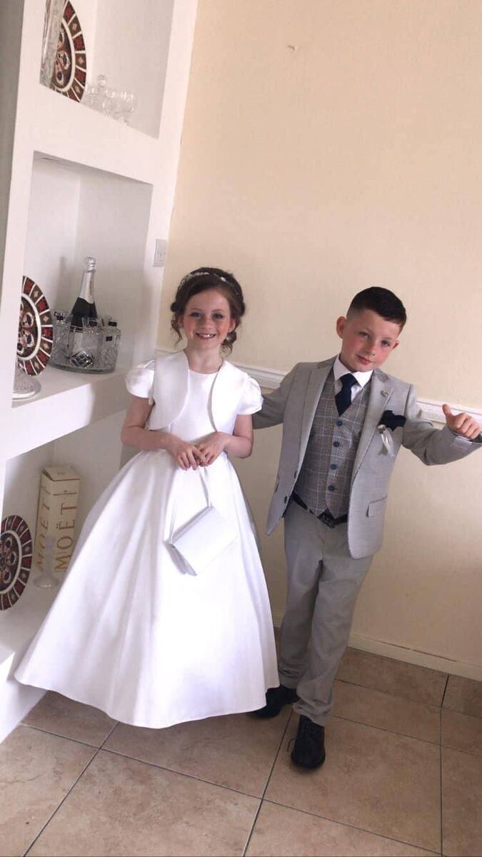 Twins Chelsea and Christy Cawley on their Communion Day. 