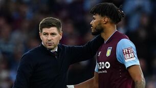 <p>DEMOTED: Aston Villa manager Steven Gerrard (left) and Tyrone Mings after the Manchester City game. Pic: Martin Rickett/PA Wire.</p>