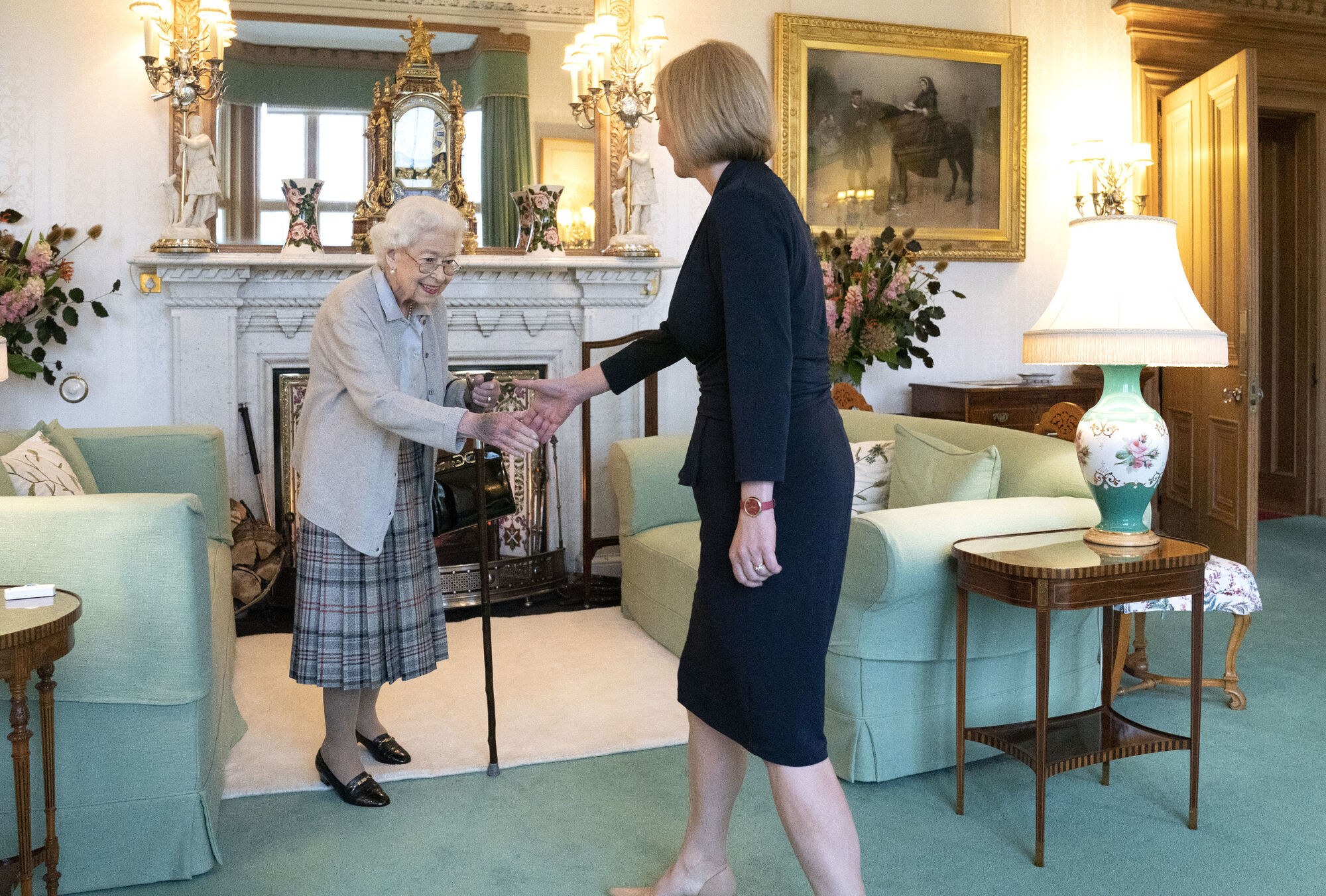 Queen Elizabeth II welcomes Liz Truss during an audience at Balmoral, Scotland. Picture: Jane Barlow/PA Wire