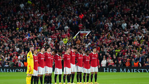 <p>SILENCE: Manchester United take part in a minute's silence following the announcement of the death of Queen Elizabeth II. </p>