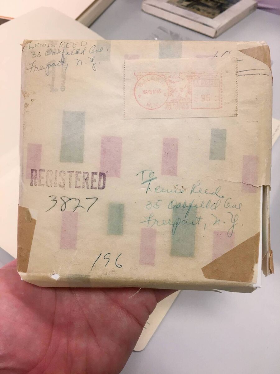 The envelope in which Lou Reed sent himself the demo tape. The envelope in which Lou Reed sent himself the demo tape.