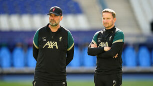 <p>BEHIND THE SCENES: Liverpool manager Jurgen Klopp (left) and Pepijn Lijnders.</p>
