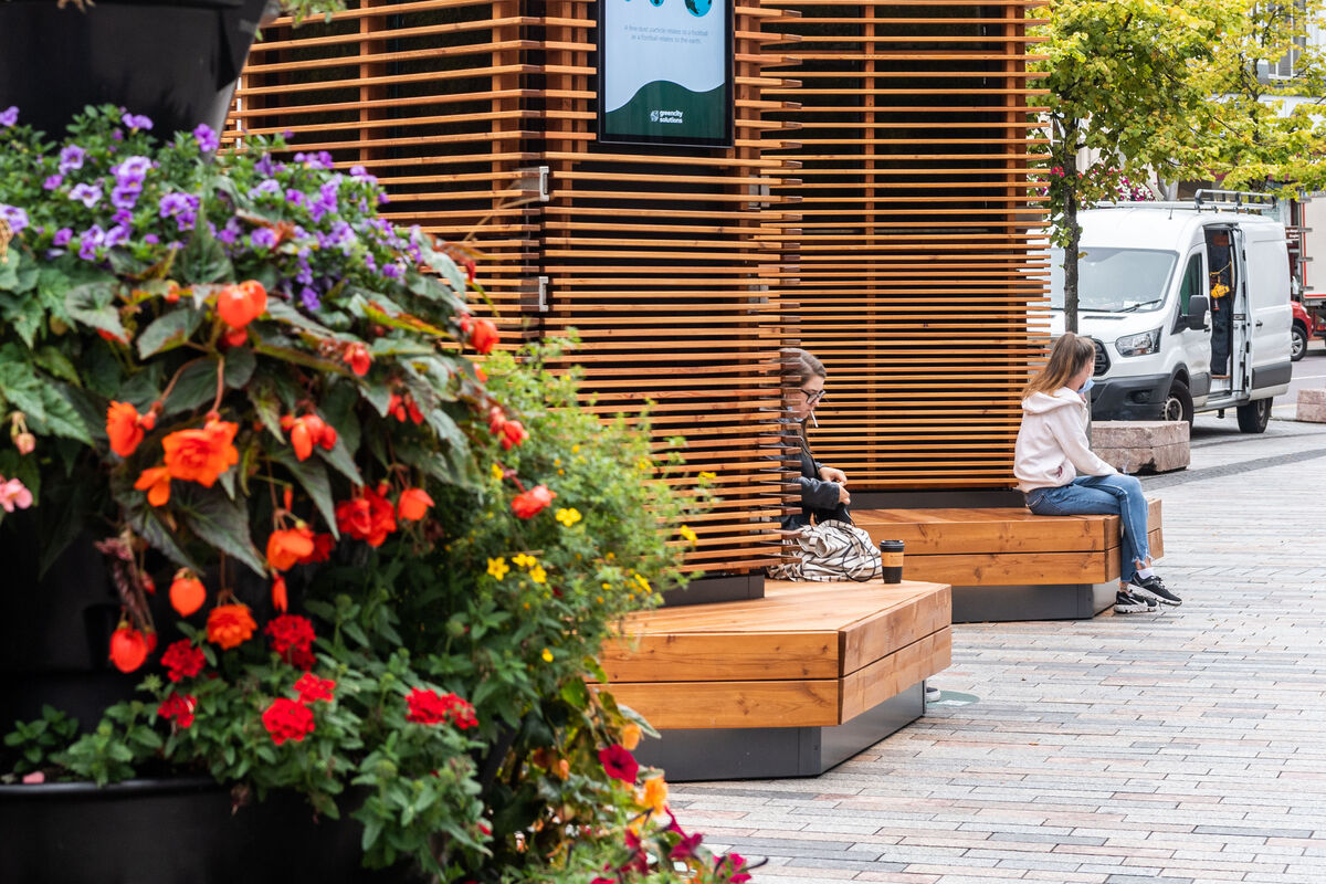 The moss is designed to filter the air and remove pollutants, with in-built sensors used to collate air quality data for analysis. The 3m-high devices also feature a built-in chair and act as street furniture.  Picture: Andy Gibson.