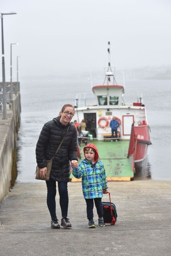 Olive O’Neill with William, 4, heading back to Sherkin Island on the ferry from Baltimore after picking him up from preschool.