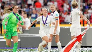 <p>RETURN: England’s Beth Mead (centre) and captain Leah Williamson (right) are set to return to club action with Arsenal. Pic: Jonathan Brady/PA</p>