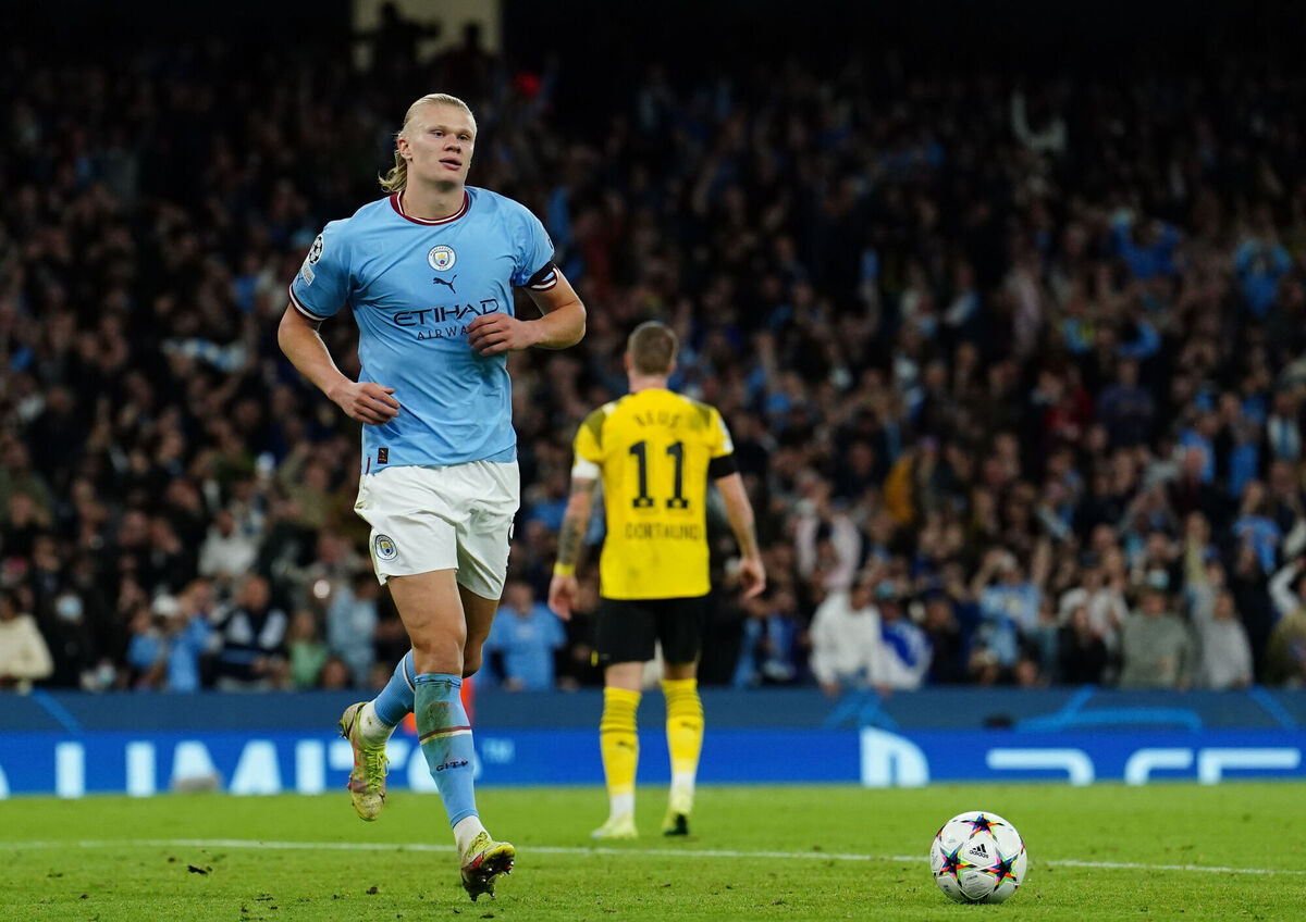 SPECIAL: Manchester City's Erling Haaland celebrates scoring their side's second goal of the game during the UEFA Champions League Group G match at the Etihad Stadium. Photo: Martin Rickett/PA Wire.