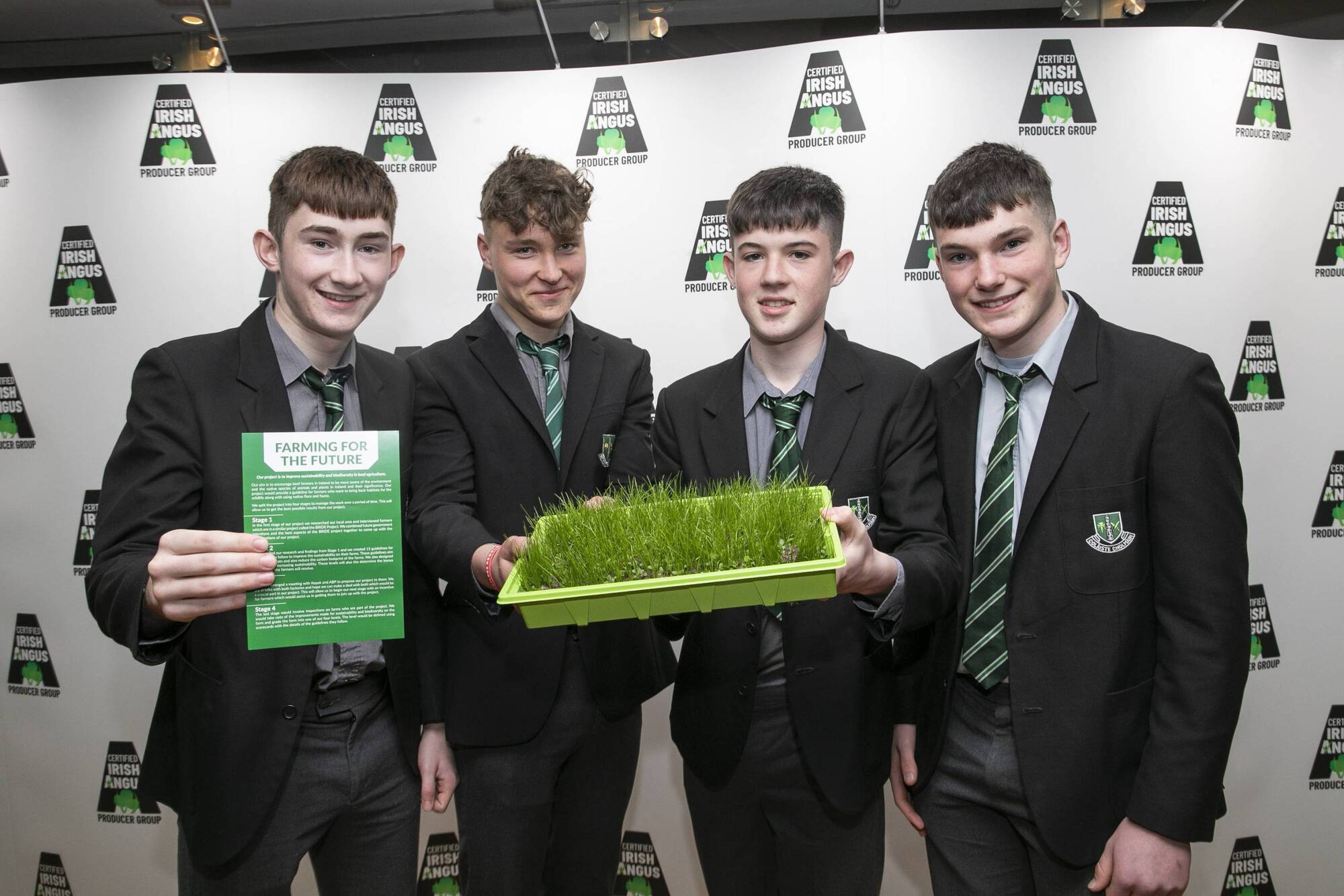 Darragh Morrison, Kian O Donoghue, Diurmid O Donavan ,Cathal McAuliffe: St Colmans College Fermoy who took part in the 2022 Certified Irish Angus School’s Competition. The competition, supported by ABP and Kepak, challenges students to rear five Irish Angus calves and learn about the care and attention required to produce quality beef for consumers. Picture: Chris Bellew / Fennell Photography.