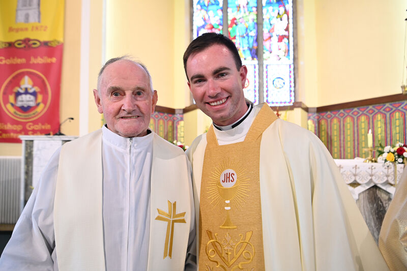 Fr Ronan Sheehan at his ordination to the priesthood with retired Fr Richard Hurley, the last priest to be ordained from the parish in 1967. Picture: Dan Linehan Fr Ronan Sheehan at his ordination to the priesthood with retired Fr Richard Hurley, the last priest to be ordained from the parish in 1967. Picture: Dan Linehan