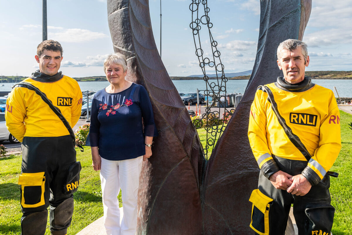 Mary O'Driscoll, who lost her brother to the sea, was present at the event with her grandson, Eoin (left) and son Pat, who are both members of the Baltimore RNLI Lifeboat crew.