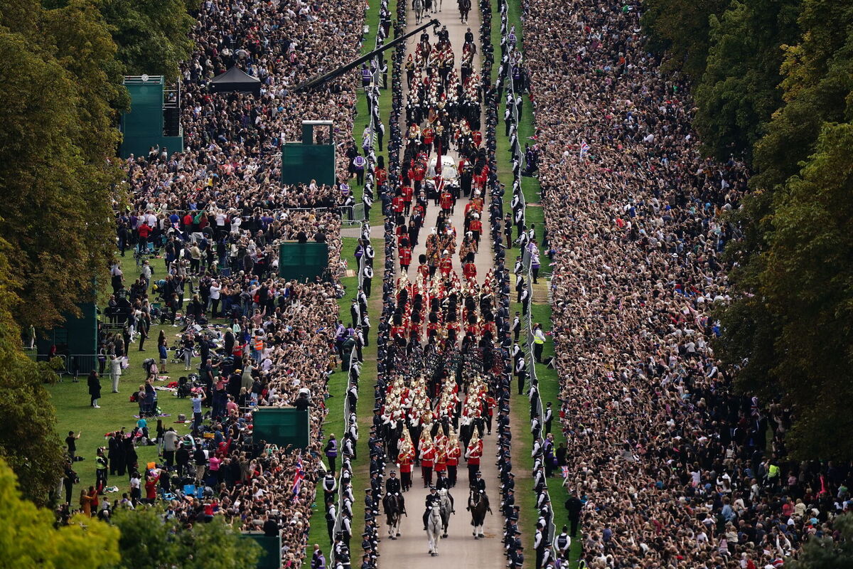 The Ceremonial Procession of the coffin of Queen Elizabeth II. Picture: Aaron Chown/PA Wire