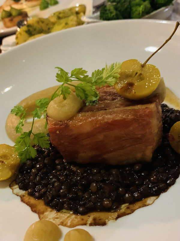 Pork belly and lentils 