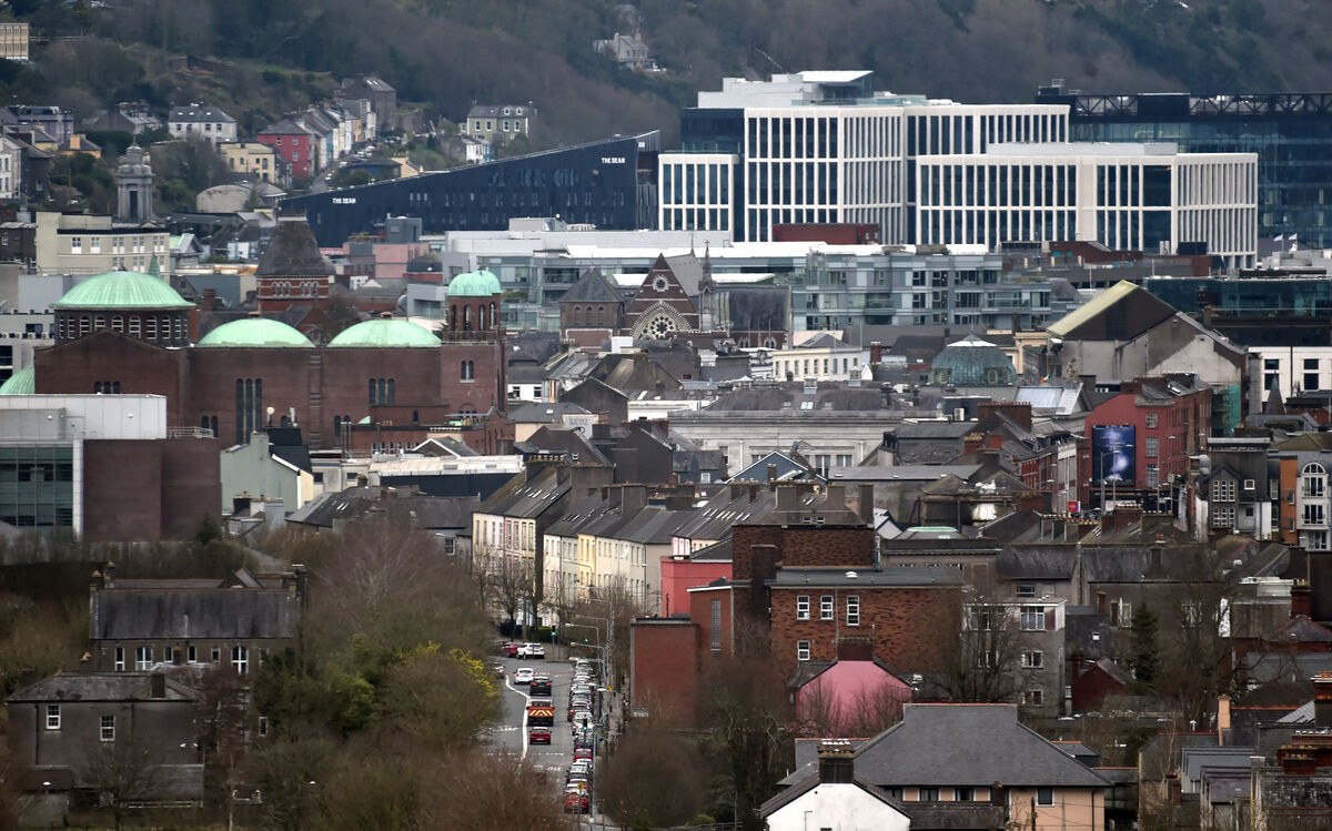 St Francis Church, the  Dean hotel and developments on Penrose and Horgans Quays seen in this telephoto shot from Cork County Hall 