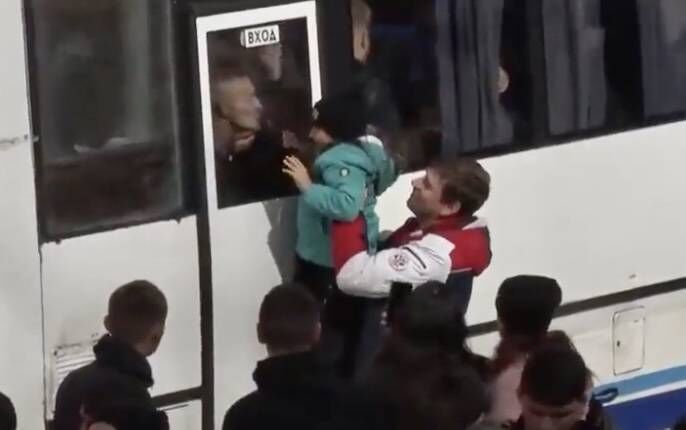 A day after president Vladimir Putin ordered a partial mobilisation to bolster his troops in Ukraine, dramatic scenes of tearful families bidding farewell to men departing from military mobilisation centres in Russia appeared on social media. Picture: Olga Maltseva
A day after president Vladimir Putin ordered a partial mobilisation to bolster his troops in Ukraine, dramatic scenes of tearful families bidding farewell to men departing from military mobilisation centres in Russia appeared on social media. Picture: Olga Maltseva