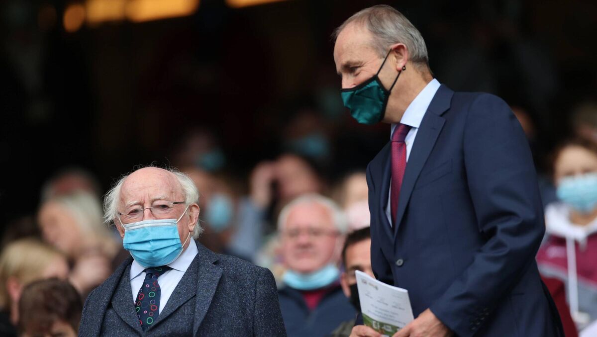 Masked men:President Michael D. Higgins and Taoiseach Micheál Martin attend the 2021