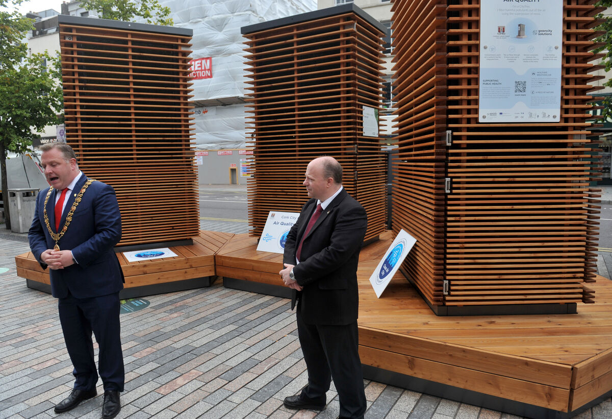 The Lord Mayor of Cork, Colm Kelleher, with David Joyce, Director of Services, Operations, Cork City Council at the launch of the council's Innovative Air Quality Strategy 2021-2026 today. The council also plans to plant 1,200 real trees this year and 1,500 more next year. Photo: Larry Cummins The Lord Mayor of Cork, Colm Kelleher, with David Joyce, Director of Services, Operations, Cork City Council at the launch of the council's Innovative Air Quality Strategy 2021-2026 today. The council also plans to plant 1,200 real trees this year and 1,500 more next year. Photo: Larry Cummins