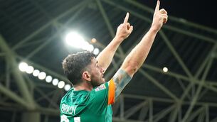 <p>LATE WINNER: Robbie Brady celebrates after firing the Republic of Ireland to Nation League victory over Armenia from the penalty spot (Niall Carson/PA)</p>