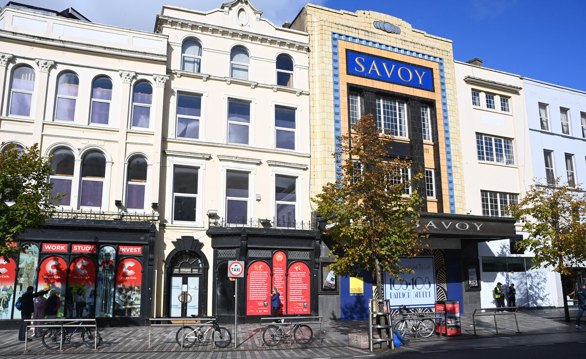 The former Quills store, now vacant, with The Savoy Centre (at right) on St Patrick's Street, Cork City  Picture: Larry Cummins 