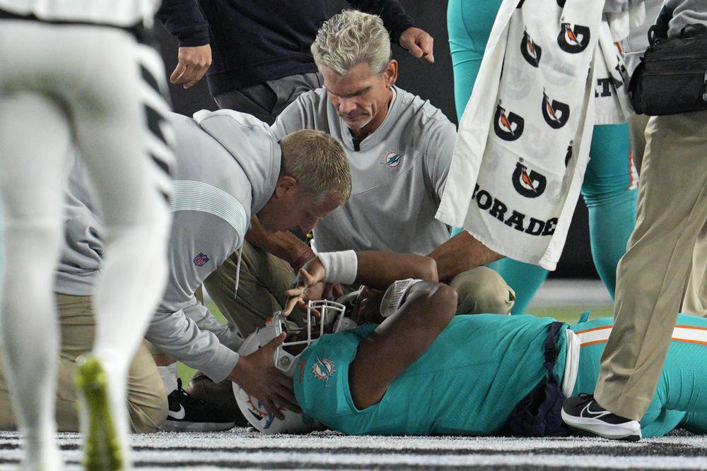 Dolphins QB Tua Tagovailoa stretchered off with head injury
