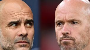 <p>Same same but different: Pep Guardiola, manager of Manchester City (L) and Erik ten Hag, manager of Manchester United. Pic: Getty Images</p>