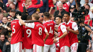 <p>IN SYNC: Arsenal’s Granit Xhaka celebrates scoring their side's third goal of the game with team-mates during the Premier League match at the Emirates Stadium, London. Pic: Zac Goodwin/PA Wire.</p>
