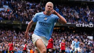 <p>HAT-TRICK HERO: Manchester City's Erling Haaland celebrates scoring their side's third goal of the game during the Premier League match at the Etihad Stadium, Manchester. Pic: Martin Rickett/PA Wire</p>