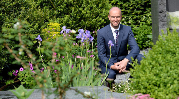 Garden designer Darren Hawkes in his Linklater’s Garden for Maggie’s at the RHS Chelsea Flower Show.