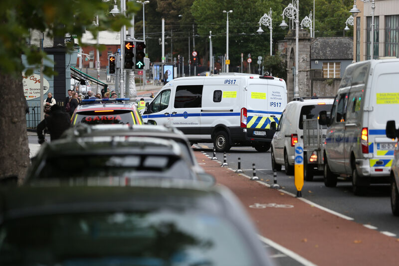  The convoy carrying Gerry Hutch arriving Special Criminal Court today for his trial. Photo: Sasko Lazarov/RollingNews.ie