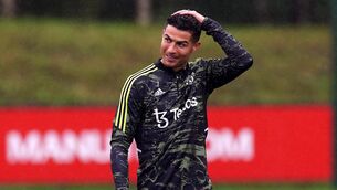 <p>SPECULATION: Cristiano Ronaldo trains ahead of Manchester United’s Europa League match on Thursday. Pic: Martin Rickett/PA</p>