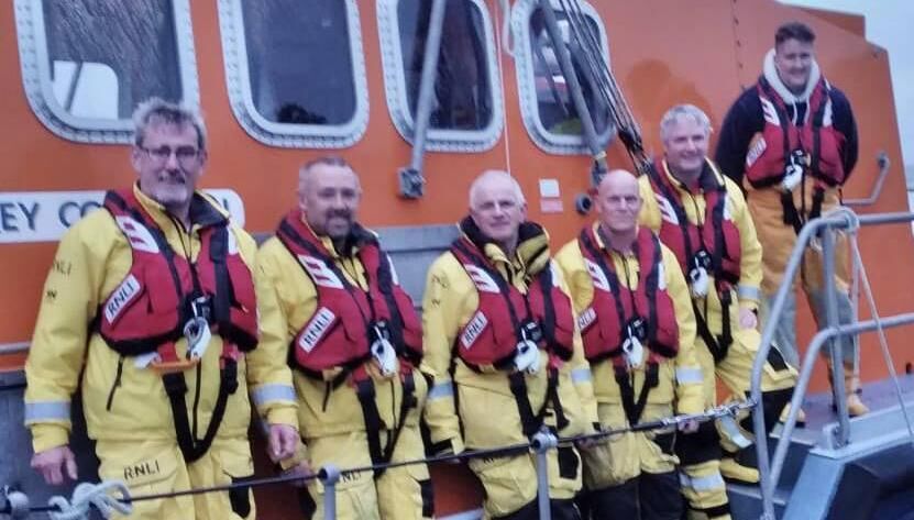 The Courtmacsherry crew: Coxswain Sean O'Farrell, Mechanic Dave Philips and crew members Pat Lawton, Tadgh McCarthy, Evin O'Sullivan and Gearoid O'Donovan. Picture: RNLI 