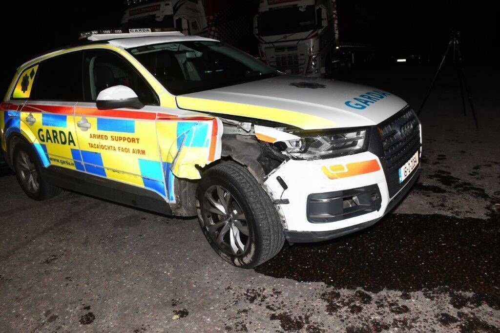 It was only with the use of a stinger vehicle-disabling device that the van was eventually stopped at Carr’s Hill, after ramming a total of six garda vehicles during what Garda Dromey described as a rampage. Picture: Garda Info