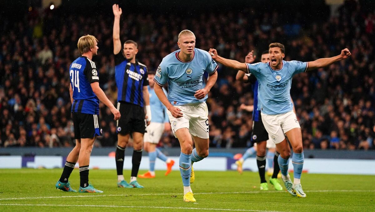 Manchester City's Erling Haaland celebrates.