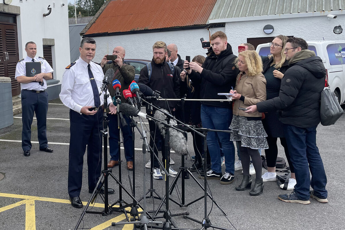 Garda Superintendent David Kelly speaks to the media about the Creeslough service station explosion at Milford Garda Station. Picture: Grainne Ni Aodha/PA Wire