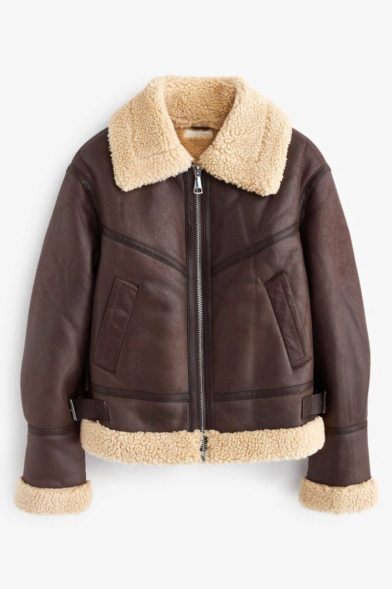 Leather Shearling Aviator Jacket, €90, Next