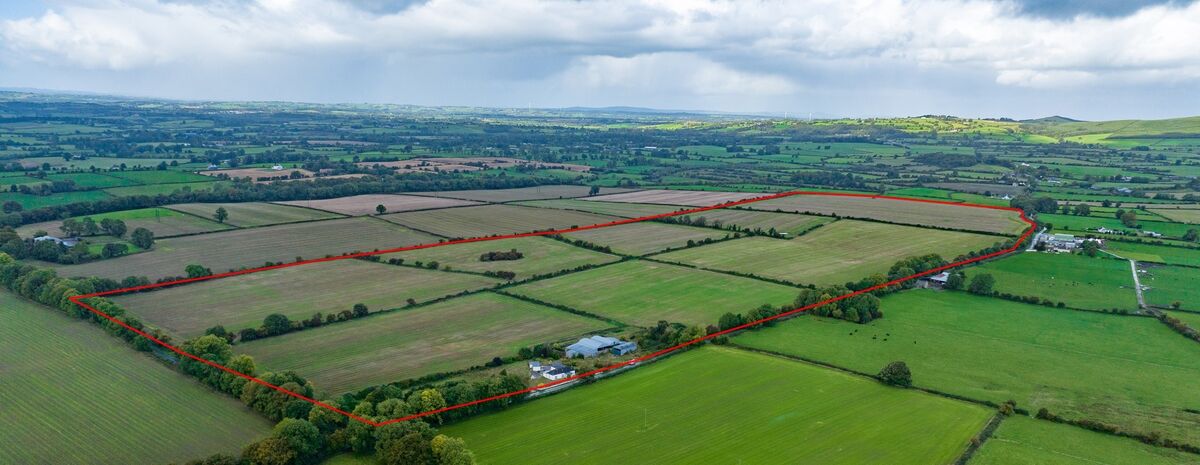 Wide aerial shot of the 121-acre farm at Buttevant, Co Cork, for public auction Wide aerial shot of the 121-acre farm at Buttevant, Co Cork, for public auction
