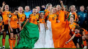 <p>HISTORY MAKERS: Ireland celebrate qualifying for the World Cup. Pic: INPHO/Ryan Byrne</p>