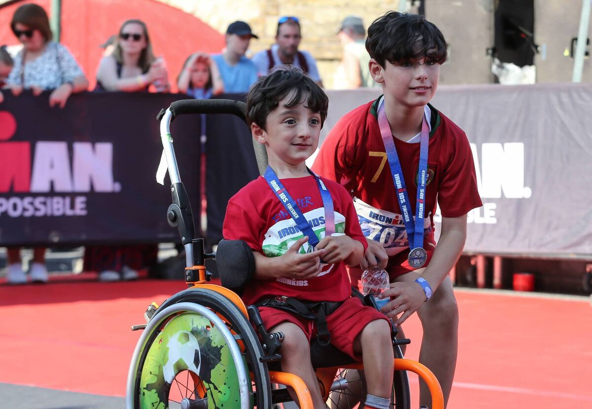 Adam King and his brother take park in IRONKIDS for the inaugural event during the IRONMAN Ireland festival, Cork. Picture: Huw Fairclough