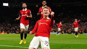 <p>GREAT SCOTT: Manchester United's Scott McTominay celebrates scoring their side's first goal of the game during the UEFA Europa League group E match at Old Trafford, Manchester. Pic: Martin Rickett/PA Wire.</p>