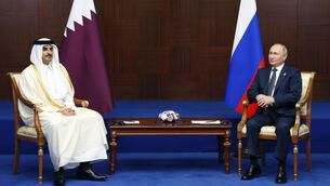 <p>SUMMIT: Russian President Vladimir Putin, right, and the Emir of Qatar, Sheikh Tamim bin Hamad Al Thani, sit, during their meeting on sidelines of the Conference on Interaction and Confidence Building Measures in Asia (CICA) summit, in Astana, Kazakhstan, Thursday, Oct. 13, 2022. Pic: Vyacheslav Prokofyev, Sputnik Kremlin/Pool Photo via AP</p>