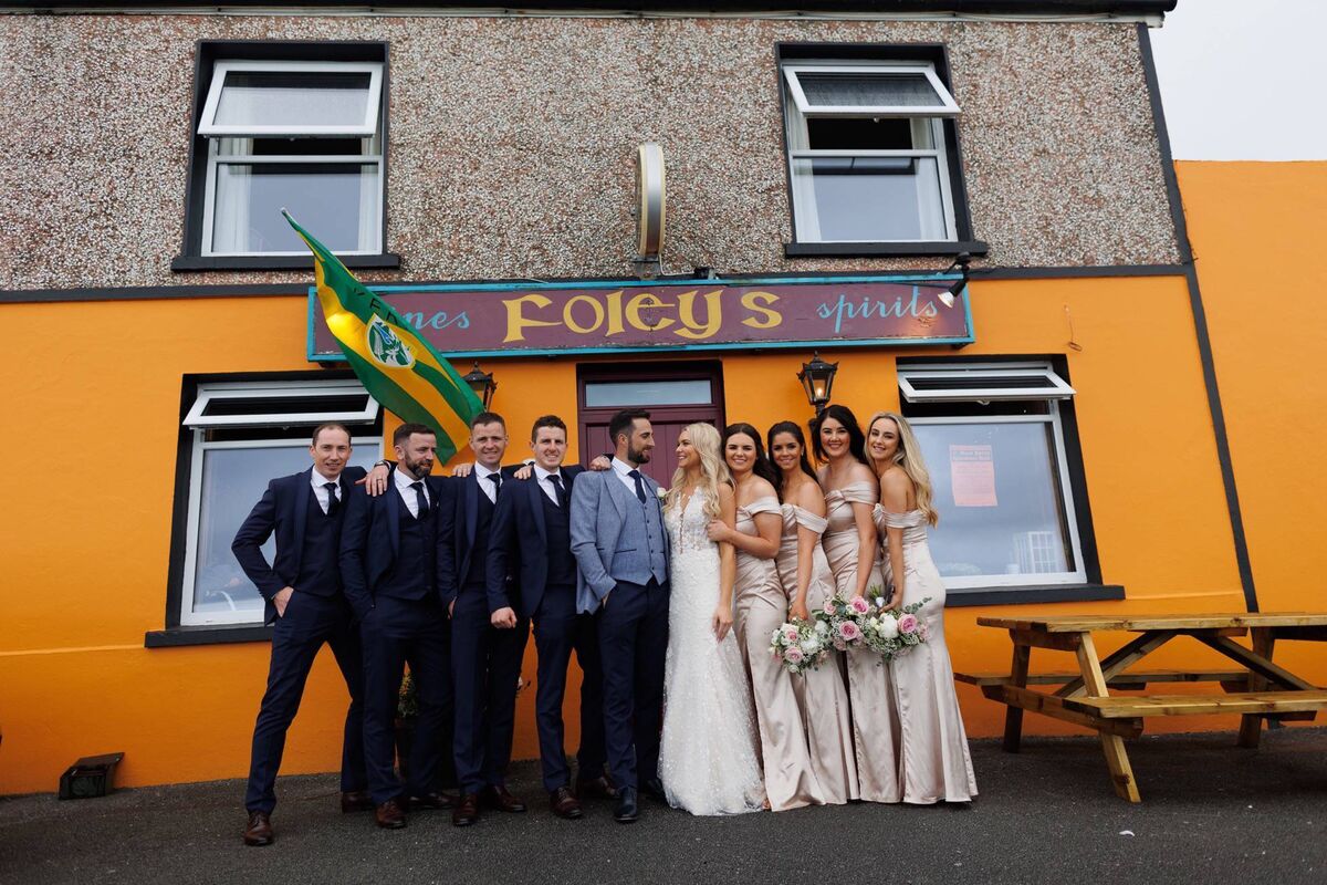 Danielle McHugh and Stephen Foley with their wedding party. Danielle McHugh and Stephen Foley with their wedding party.