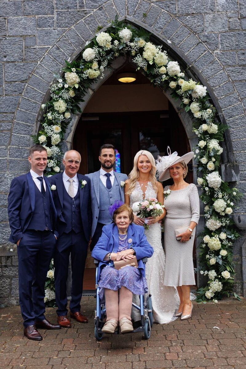 Danielle and Stephen with the groom's parents, Anne and John, and groom's grandmother, Kitty, and brother, Gavin. Danielle and Stephen with the groom's parents, Anne and John, and groom's grandmother, Kitty, and brother, Gavin.