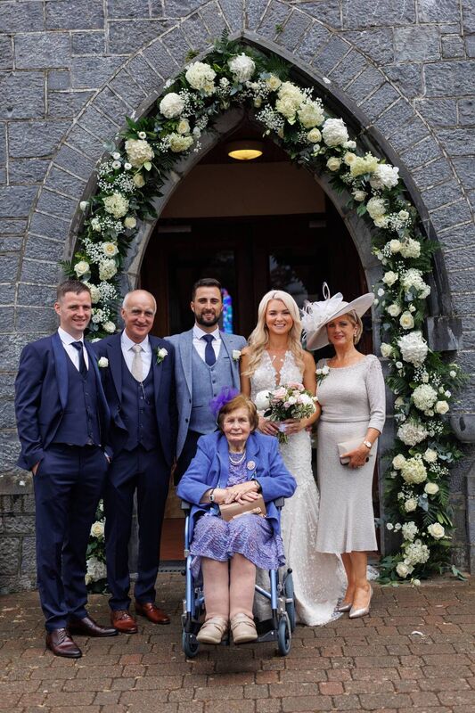 Danielle and Stephen with the groom's parents, Anne and John, and groom's grandmother, Kitty, and brother, Gavin.