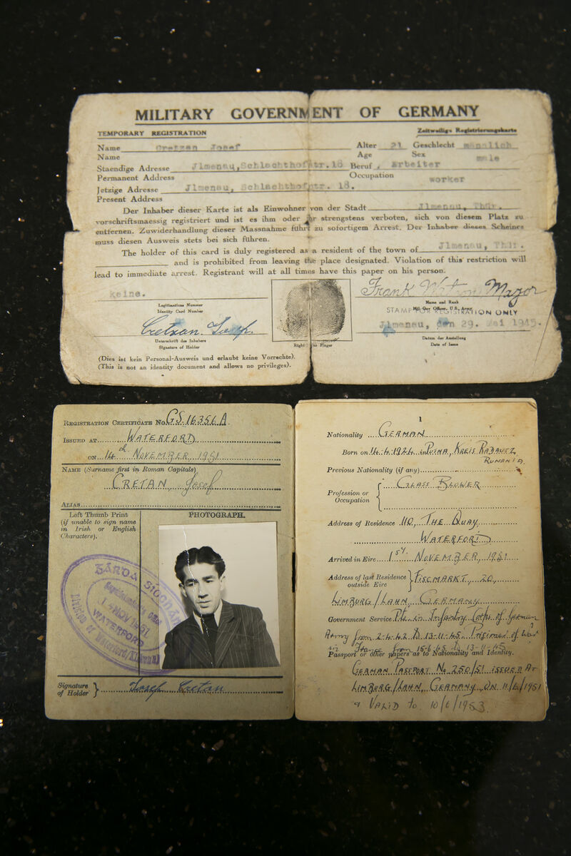 Old documents showing Josef's ID after World War 2 Issued by US government and an Alien Cert of Registration from the Irish Government in 1951. Picture: Patrick Browne